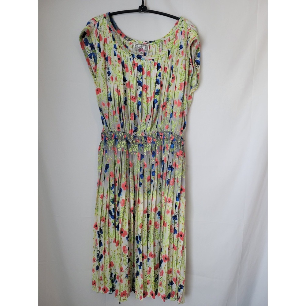 BARASCHI Women's XS Floral Pleated Chiffon Dress Multi-Color Elastic Waist‎ Knee